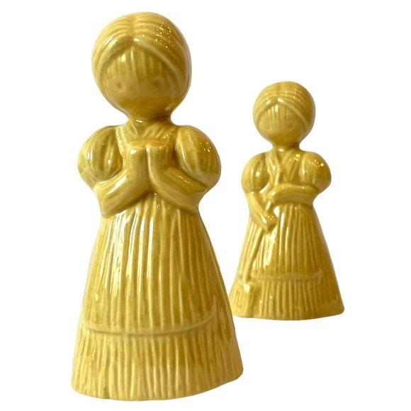VTG ROB ROY Ceramic Yellow CORNHUSK DOLLS/Girls SALT & PEPPER Shaker Set/DECOR - Picture 3 of 12
